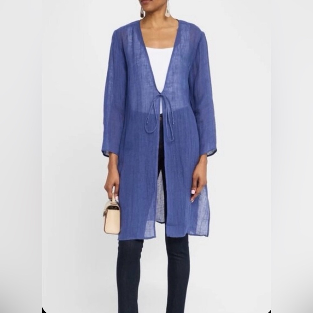 NWT Eileen Fisher Bluette Organic Linen Gauze Long V-neck Jacket Size XXS $218